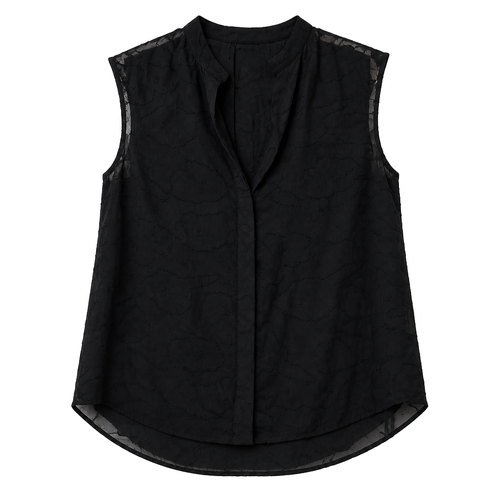 H&M Black Sleeveless Sheer Jacquard Floral Weave V-neck Blouse Size Medium 1
