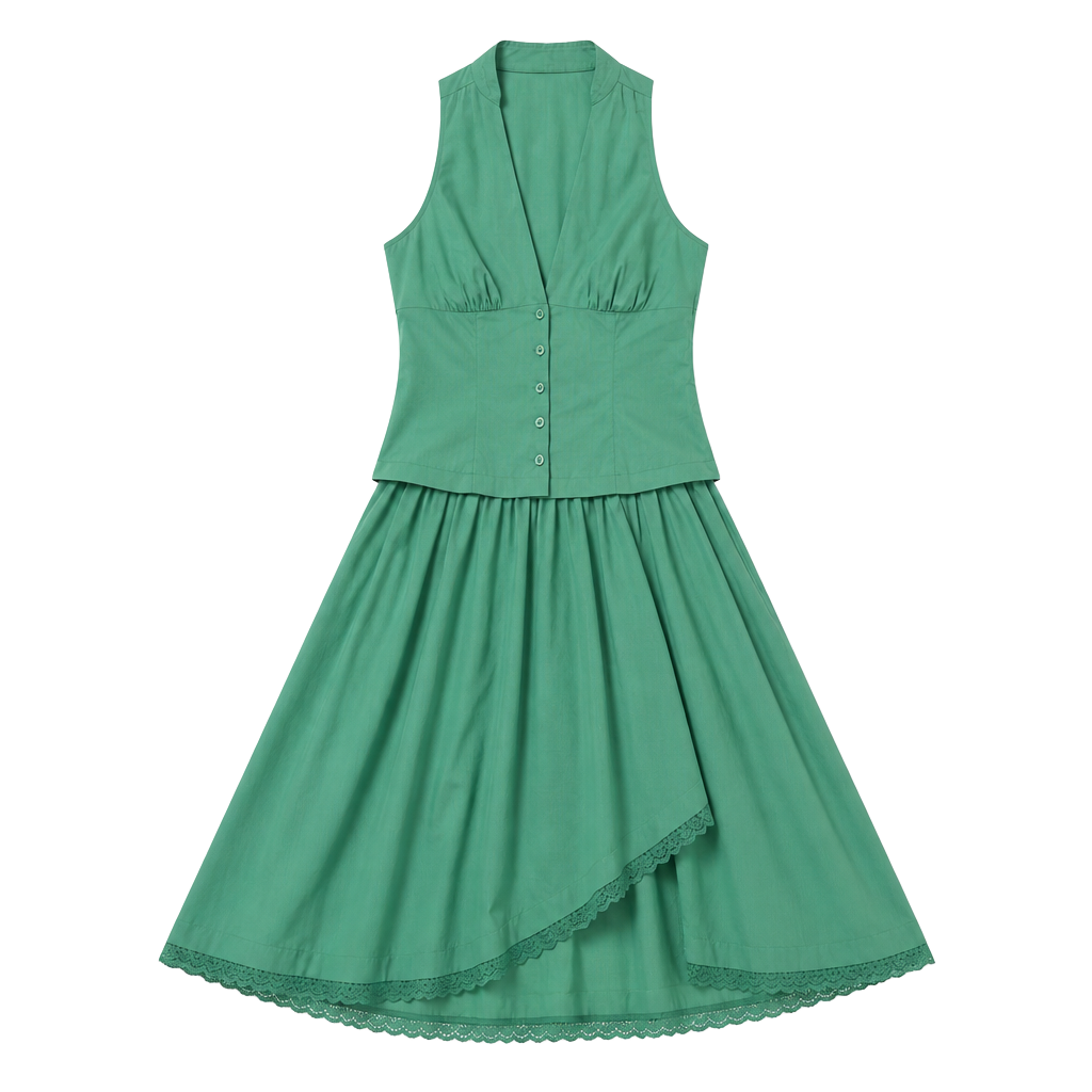 Maeve Halter V-Neck Drop-Waist Midi Dress Green Size M 1