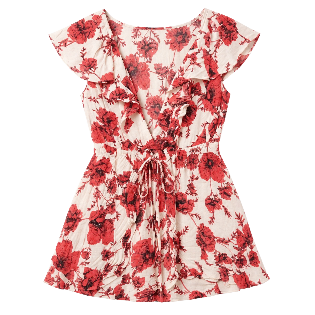 Free People French Quarter Printed Mini Tunic Dress Red Floral Size M 1