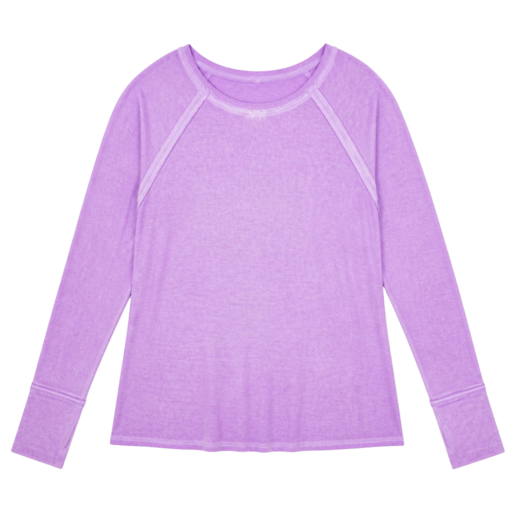 Zenana Mineral Washed Scoop Neck Long Sleeve Top with Thumbholes 1