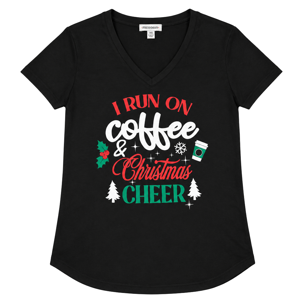 I Run On Coffee And Christmas Cheer T-Shirt Size XS Black 1