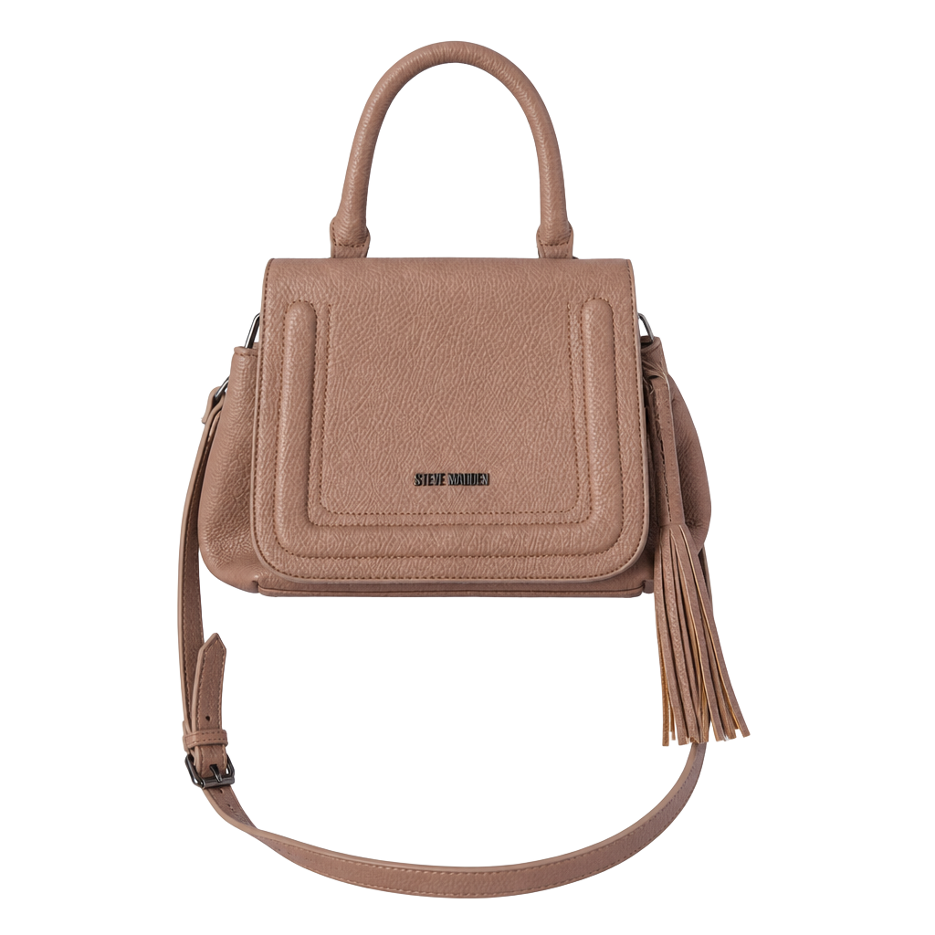 Steve Madden Taupe Pebbled Leather Tassel Crossbody Satchel 1