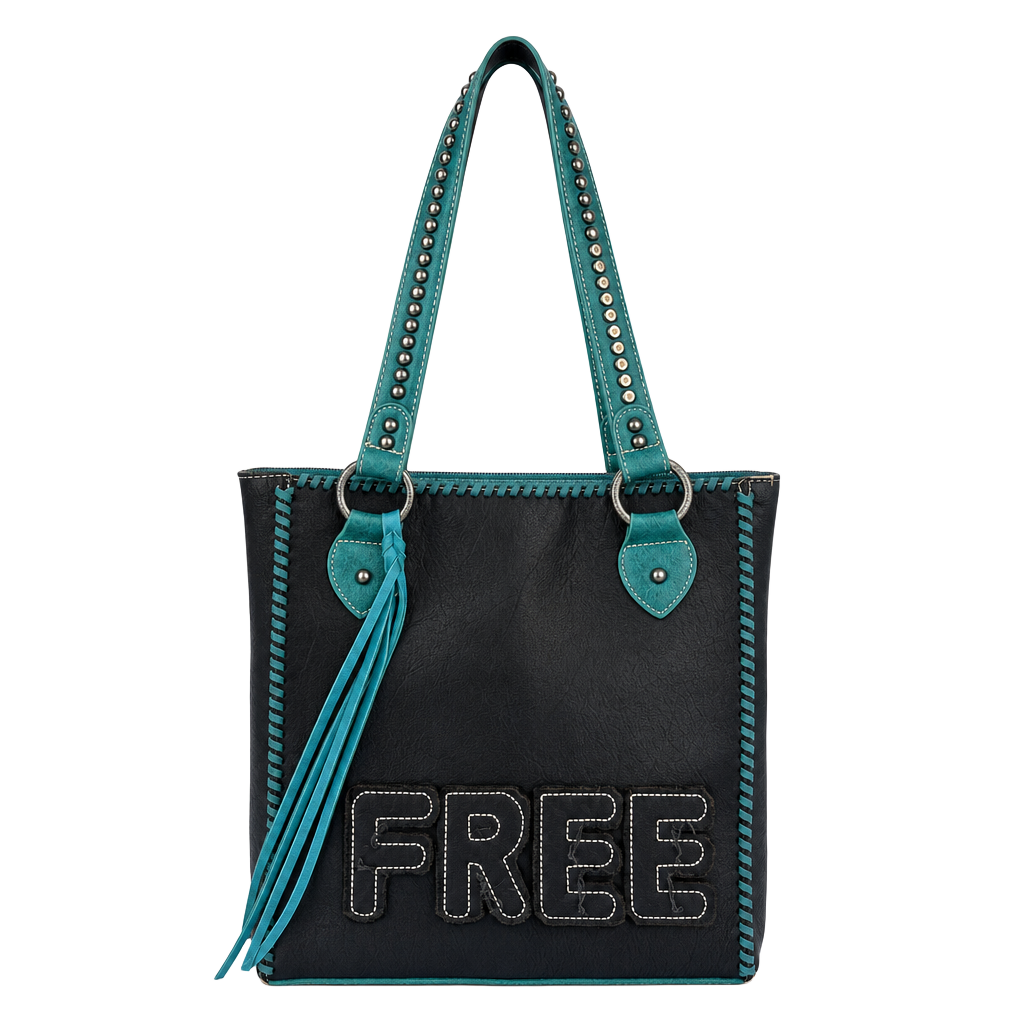 Montana West Black and Turquoise Studded Concealed Carry Tote Bag 1