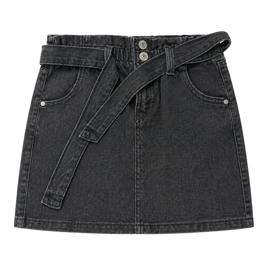 Jessica Simpson Girls Paperbag Waist Washed Black Denim Mini Skirt with Belt 1