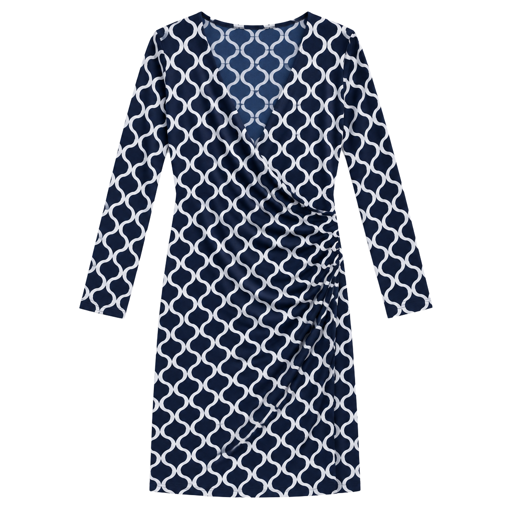 Charming Charlie Wrap Dress Size S Blue White Geometric Print 1