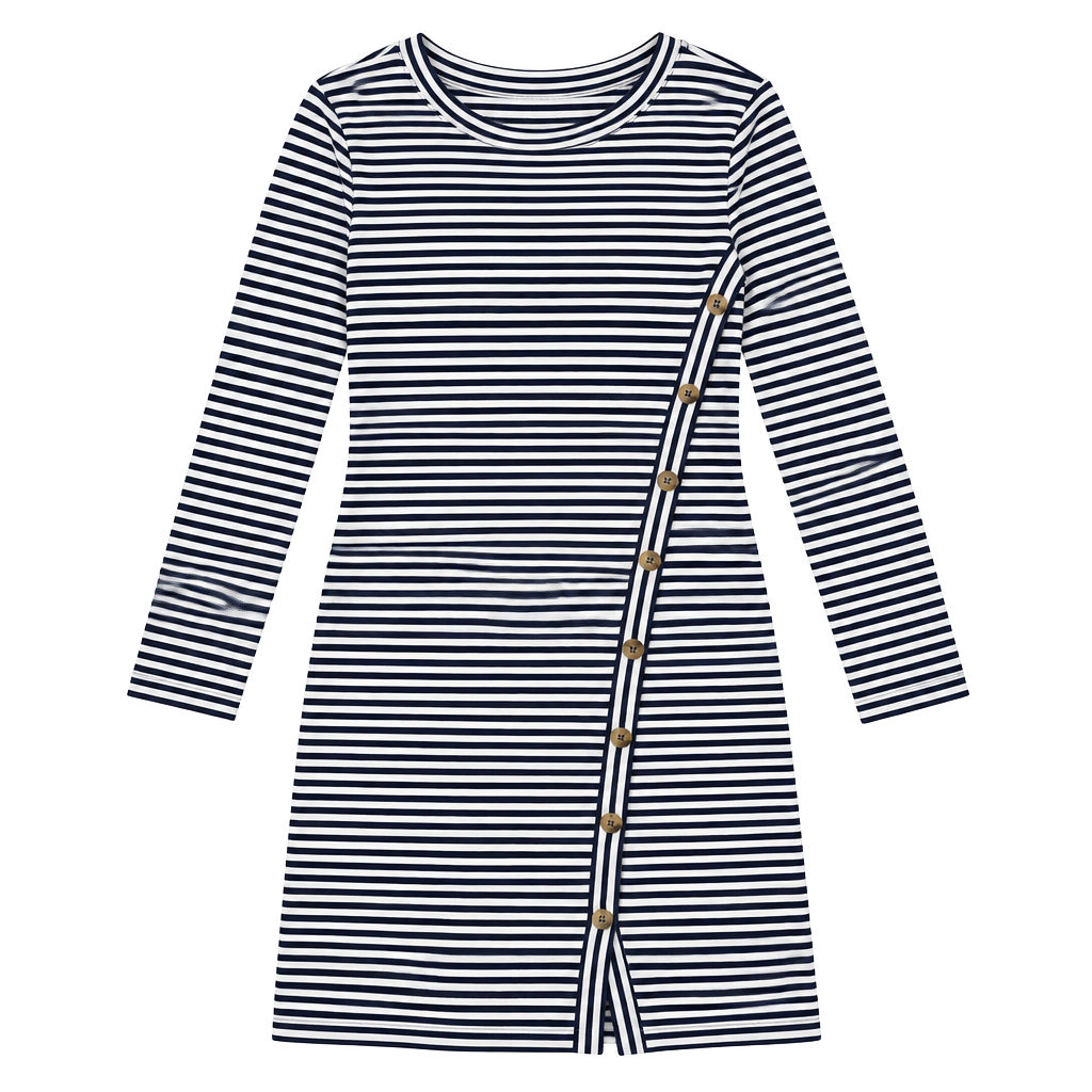Loft Striped Button Detail Dress Size XS Navy White Long Sleeve 1