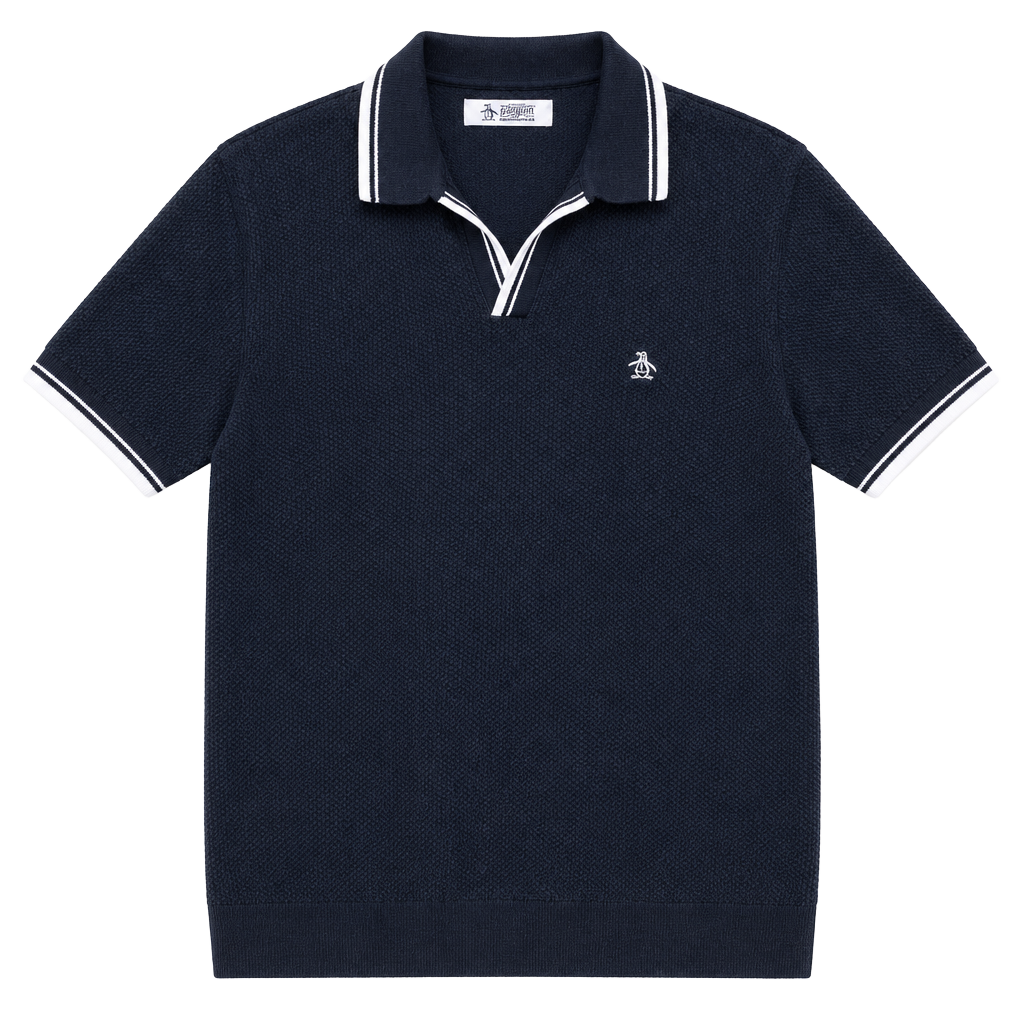 Original Penguin Honeycomb Sweater Polo Size L Black Johnny Collar 1