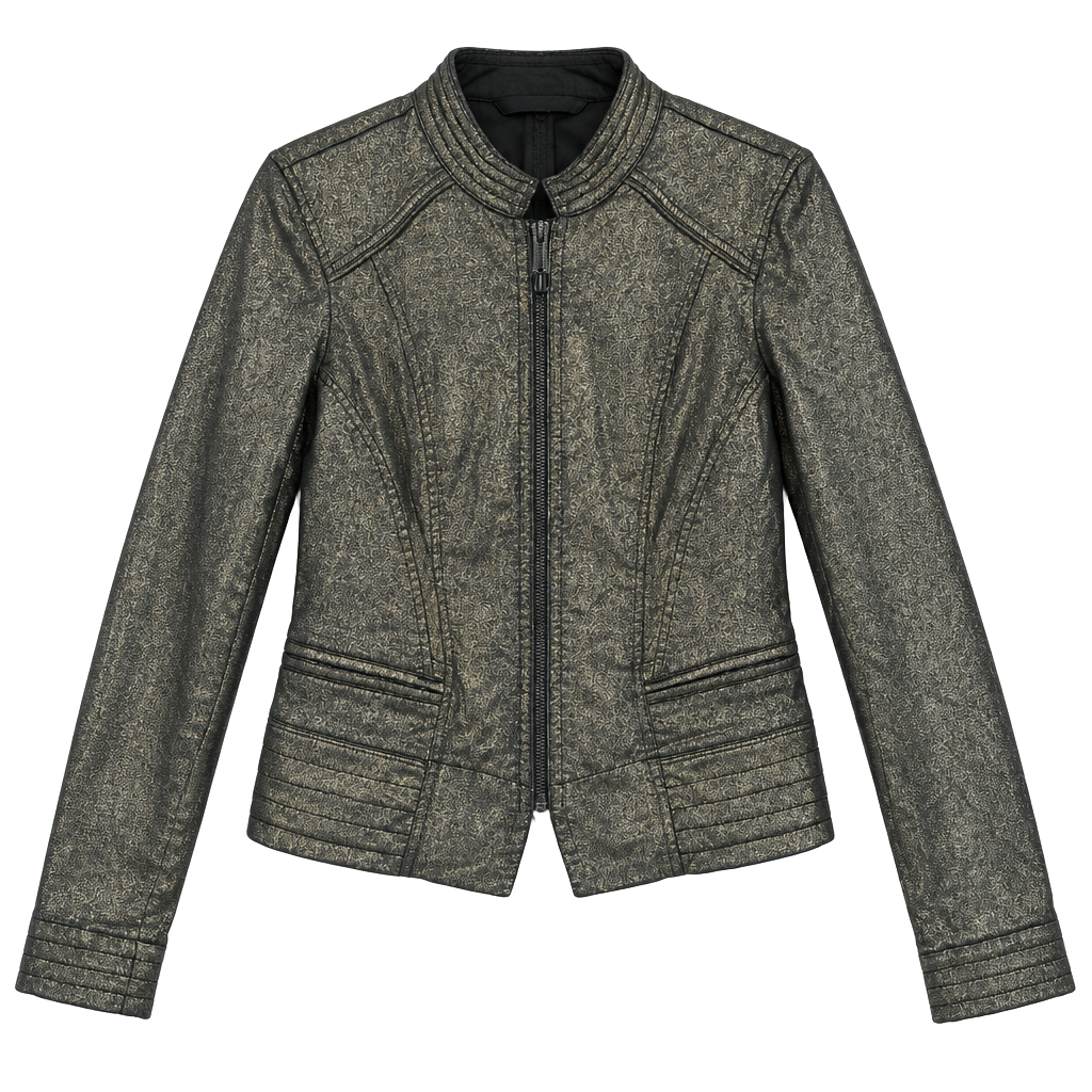 White House Black Market Moto Jacket Size 8 Gold Foil Black 1
