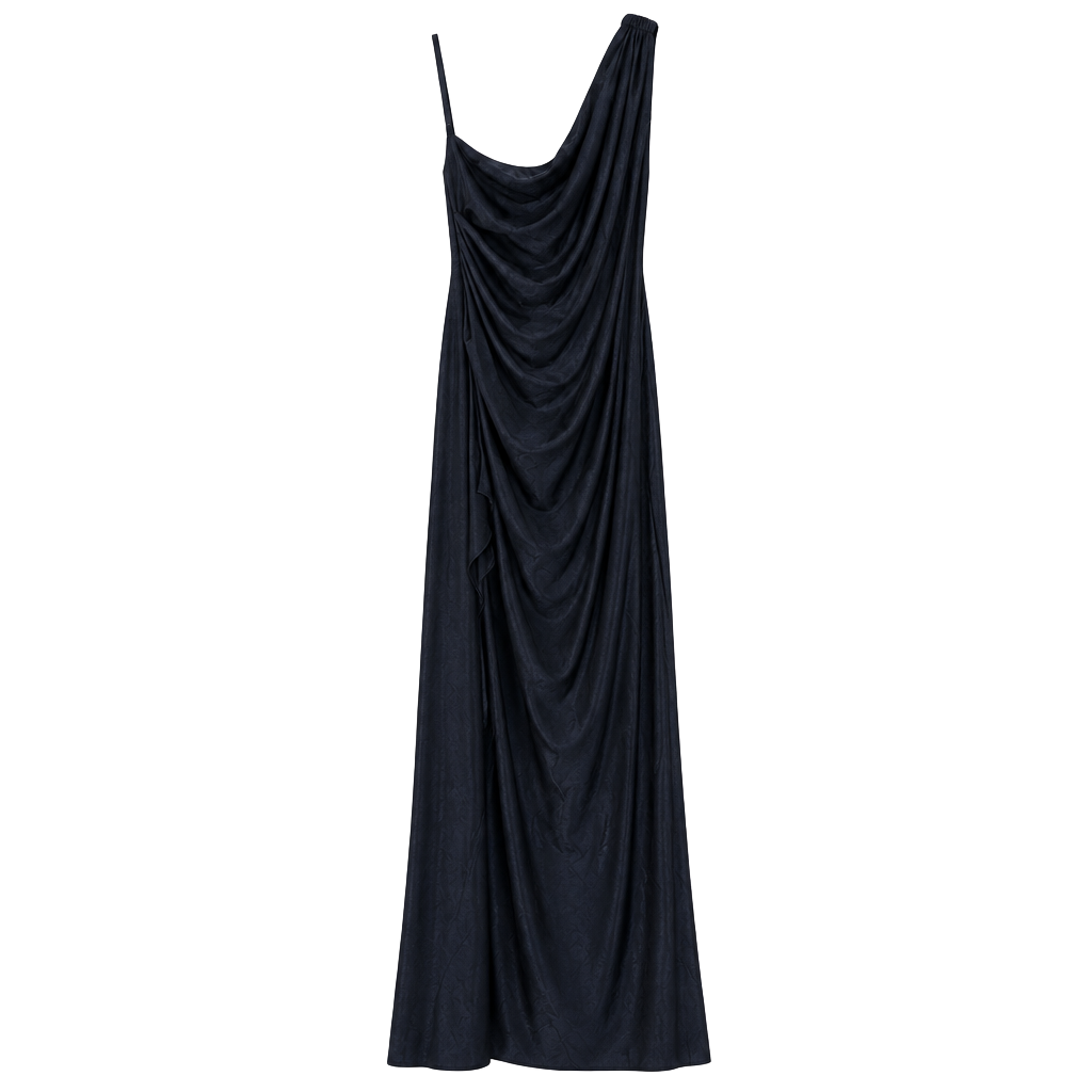 NWT Black One-Shoulder Ruched Maxi Dress 1