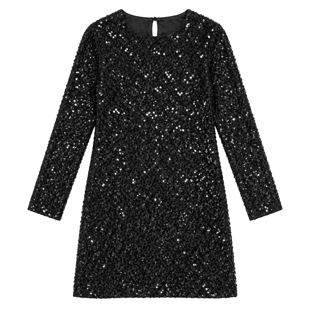 Studio 124 Black Sequin Long Sleeve Mini Dress Size L 1