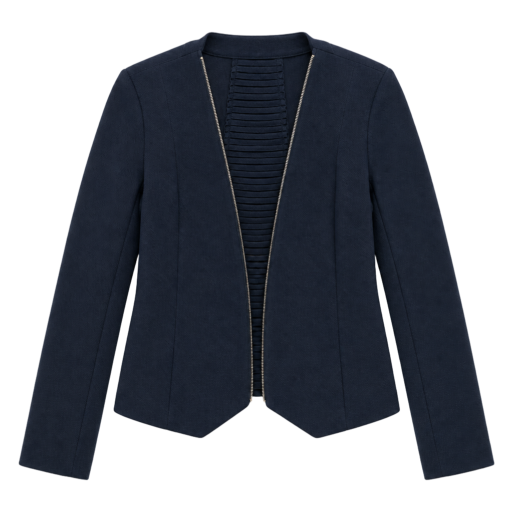 M Michel Jacket Size M Black Open Front Zip Ribbed Detail 1