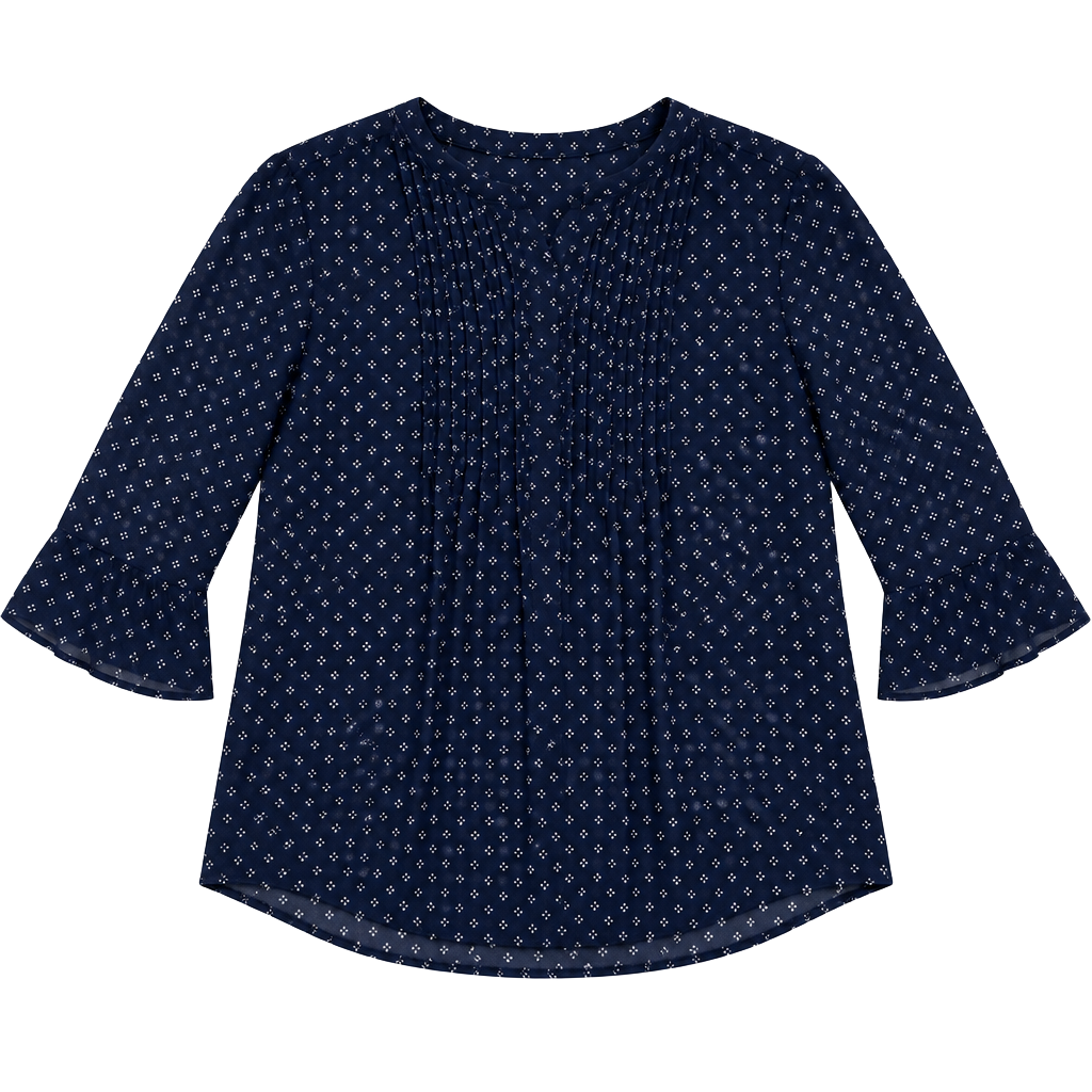 Charter Club Pleated V-Neck Blouse Size PL Navy Blue 1