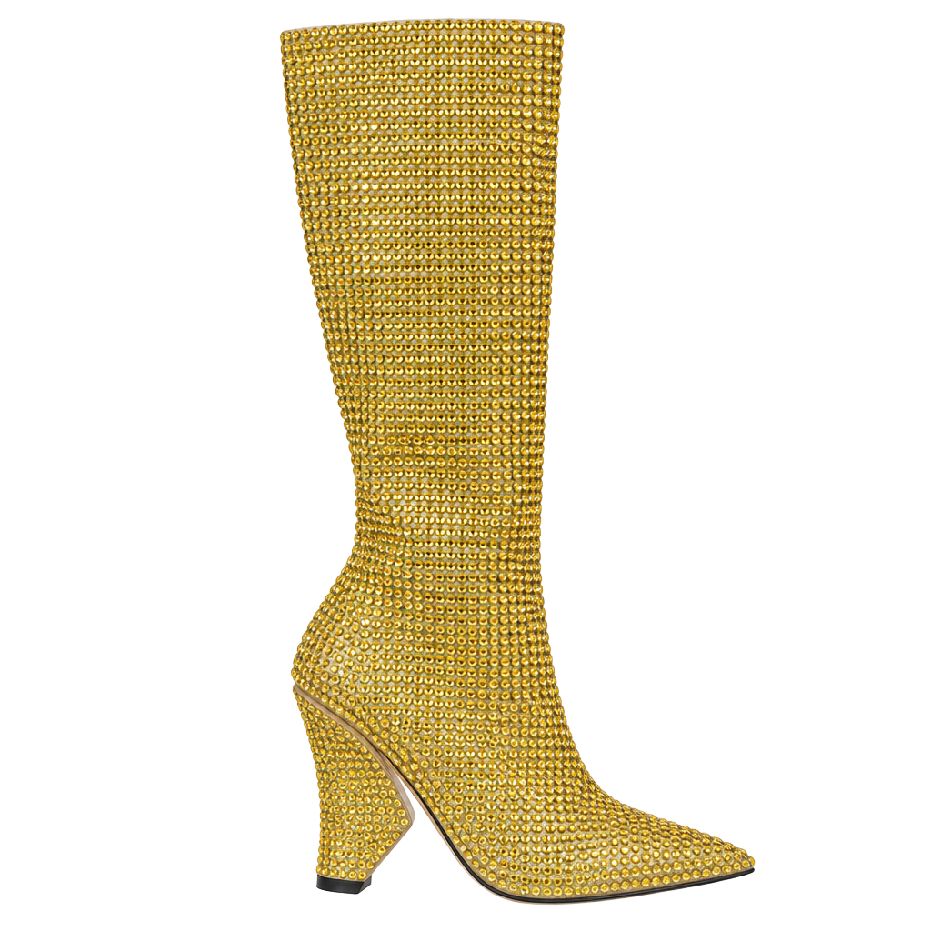 Sparkling Crystal Knee High Gold Boots Women With... From ... 1