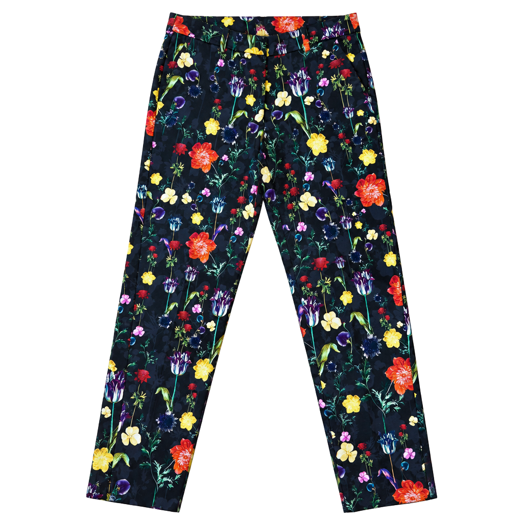 H&M Floral Print Tailored Pants Size US 10 Black 1