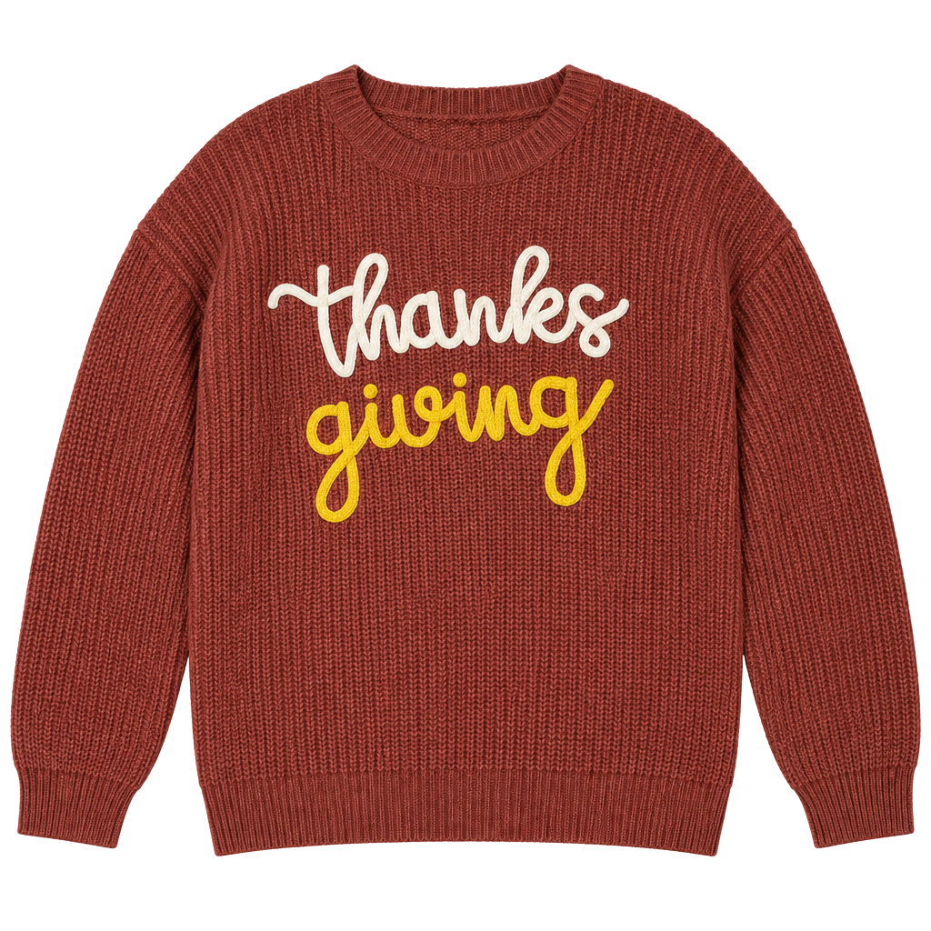 SHEIN Thanksgiving Letter Knit Sweater Size XL Brown 1