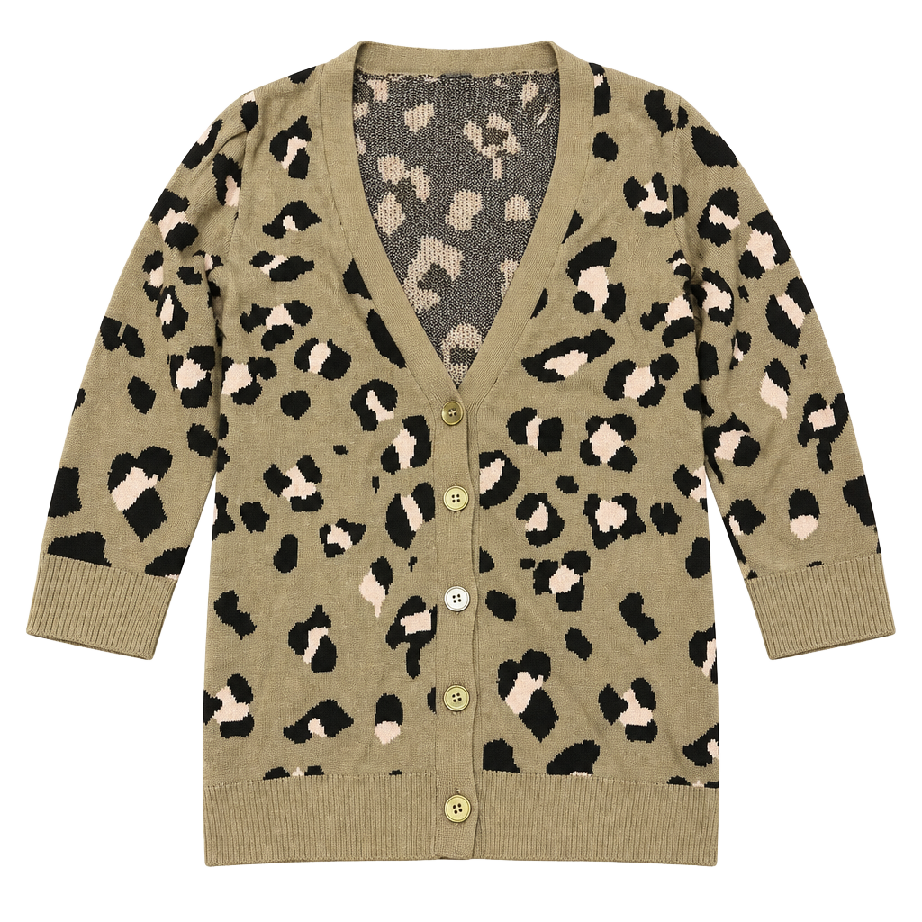 Charlotte Russe Leopard Print Cardigan Size L Green Knit Sweater Open Front 1