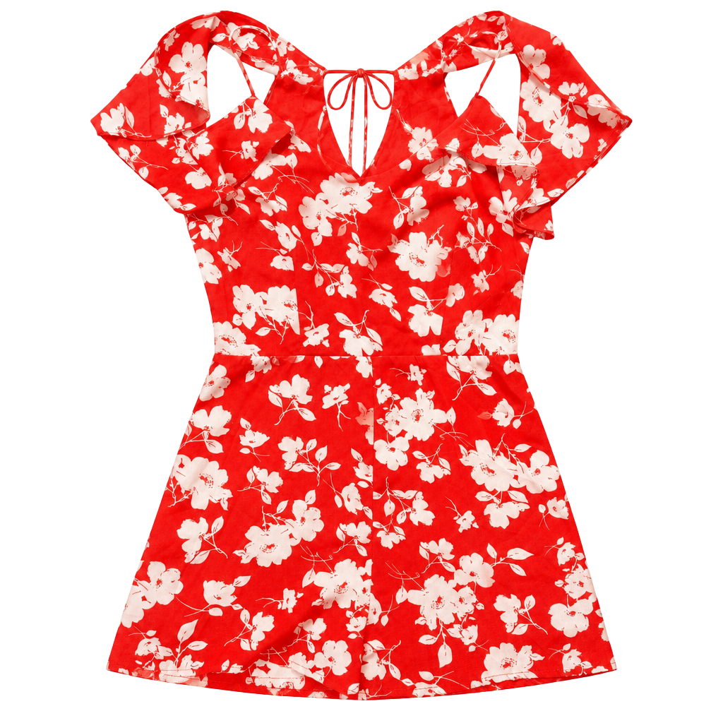J.O.A. Los Angeles Floral Cold Shoulder Romper Size M Red White 1