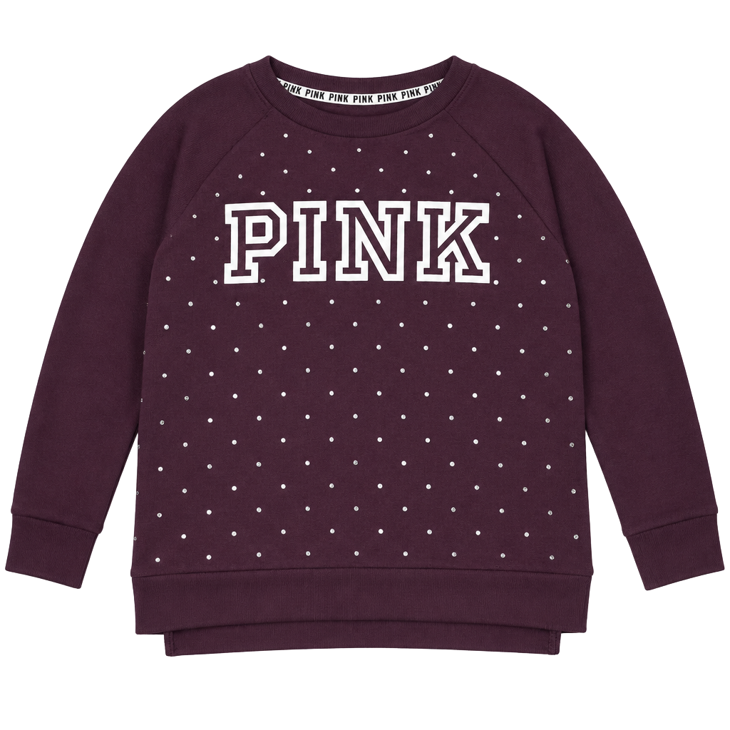 PINK Victoria's Secret Bling Crew Sweatshirt Size L Plum Rhinestones 1