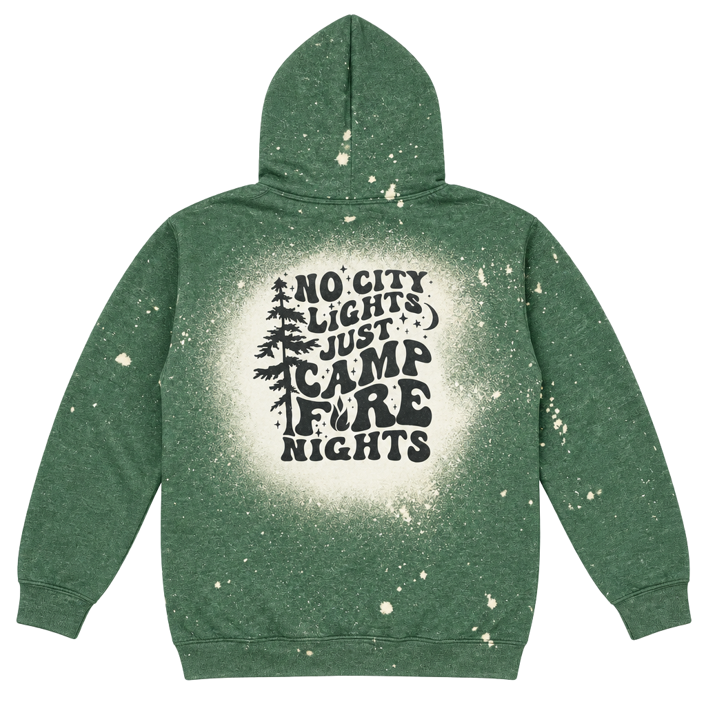 Gildan Heavy Blend Hoodie Size L Green Bleached No City Lights Campfire 1