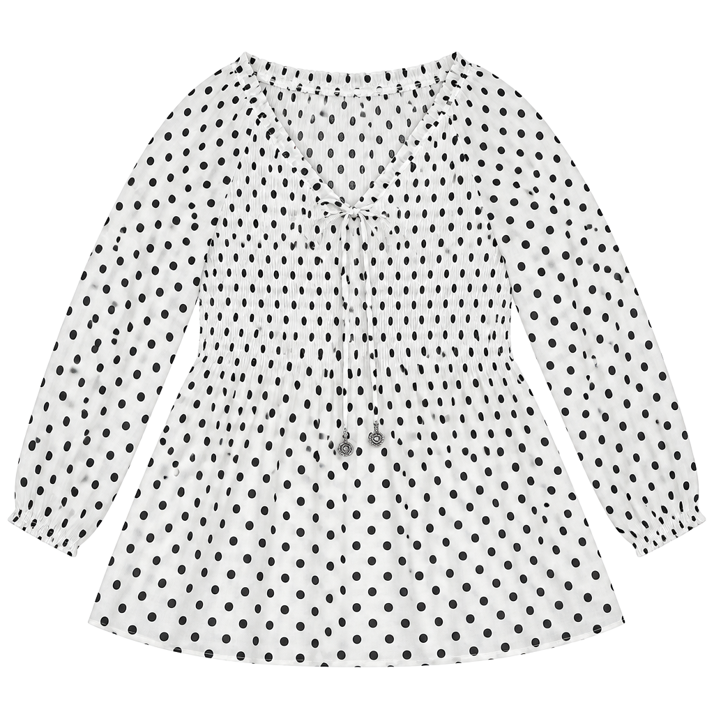 Melissa Paige Blouse Size PM/PM White Black Polka Dot Long Sleeve 1