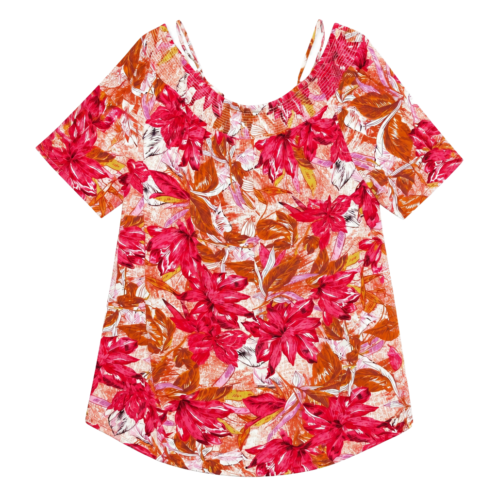 Lascana Floral Print Cold Shoulder Dress Red 1