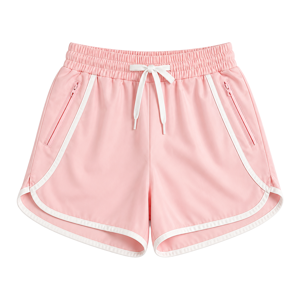 Unbranded Athletic Running Shorts Pink White Trimmed Pockets Drawstring 1