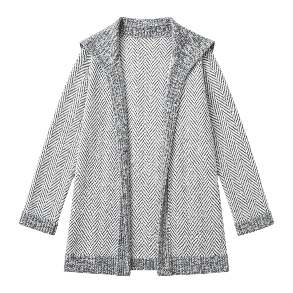 White House Black Market Cardigan Sweater Size L Black White Herringbone 1
