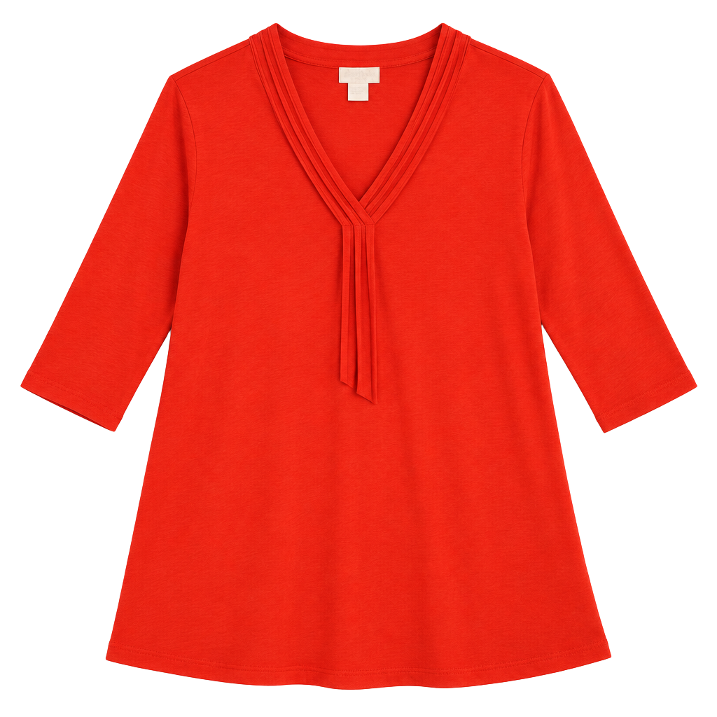 Hard Tail Top Size L Coral V-Neck 3/4 Sleeve Cotton Tunic 1