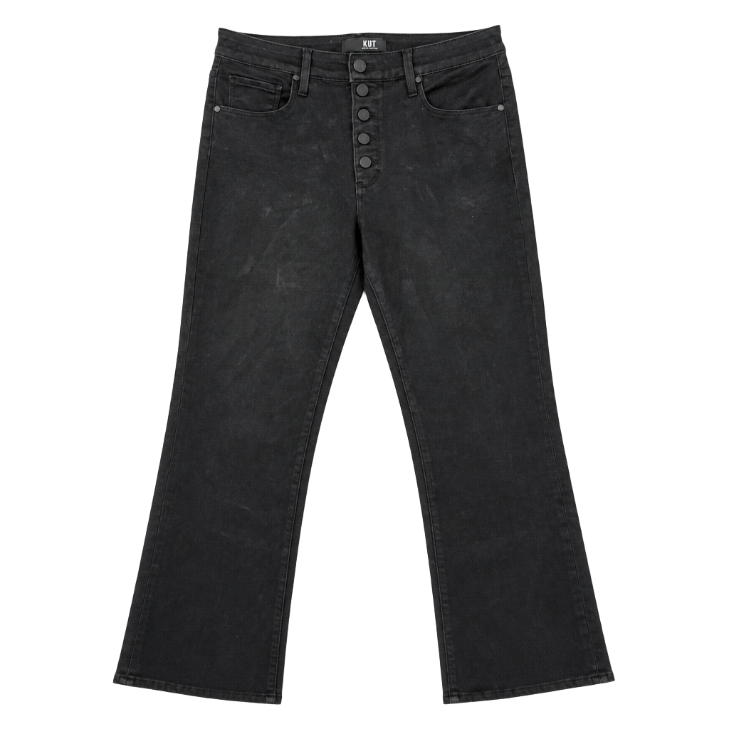 KUT from the Kloth Black Coated High Rise Button Fly Flare Jeans 1