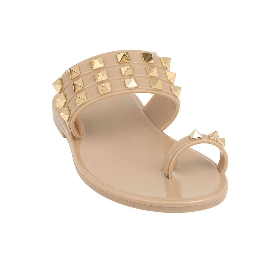 Nine West Cartee Studded Toe Loop Jelly Slide Sandals in Nude 1