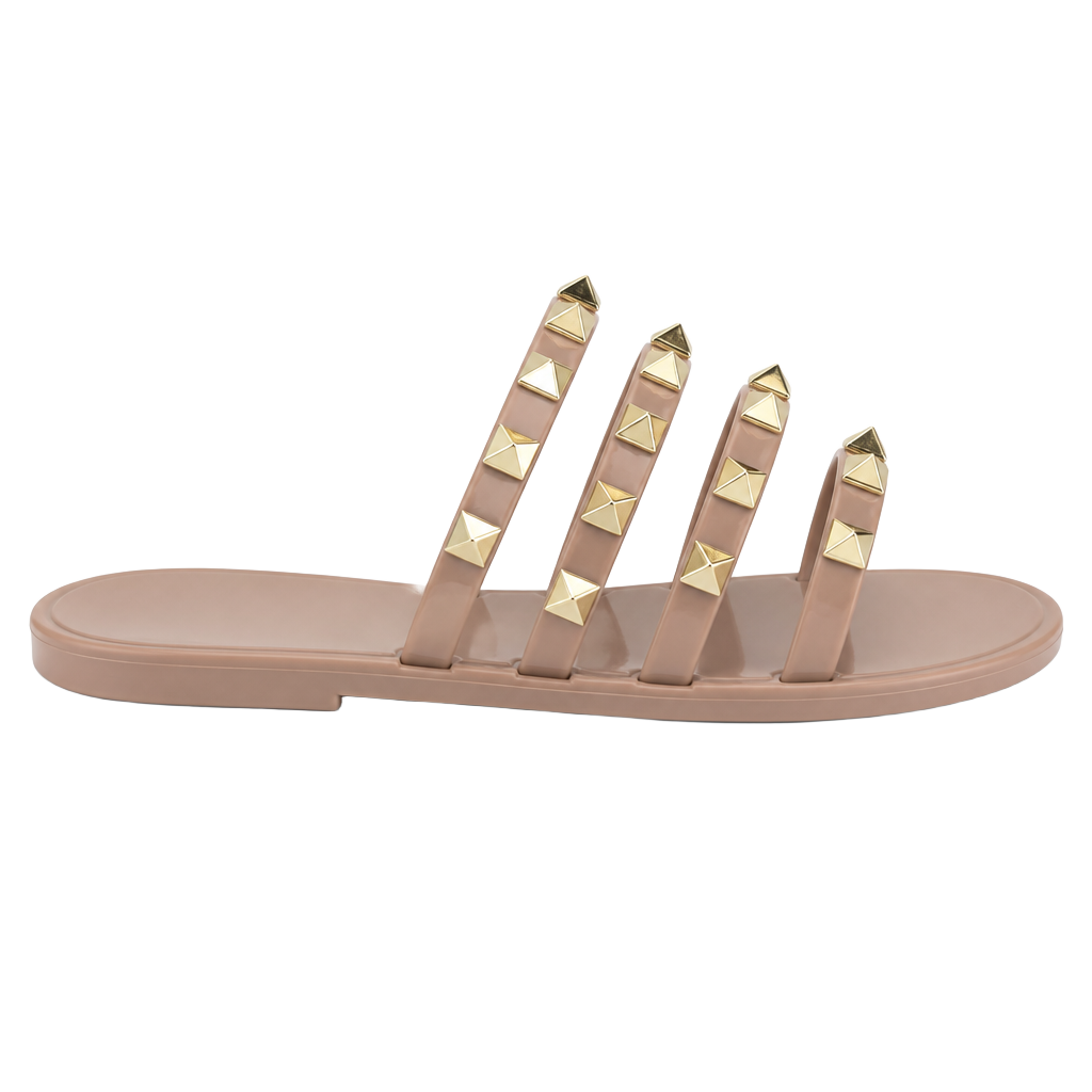 Nine West Cartee Studded Toe Loop Jelly Slide Sandals in Nude 1