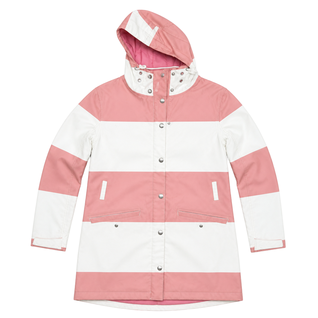 Helly Hansen Women's Pink and White Colorblock Striped Raincoat Hooded Jacket 1