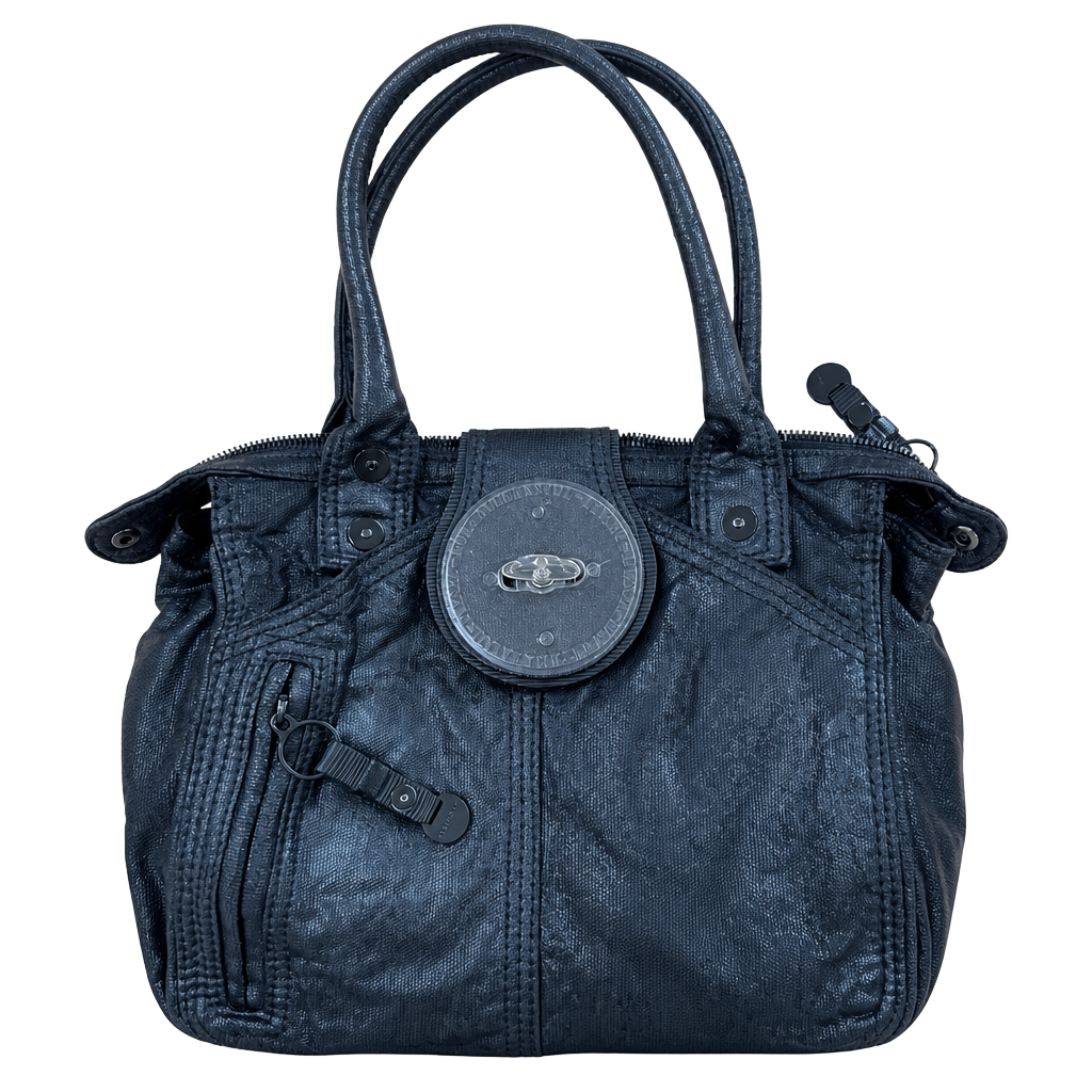 Diesel Vintage Y2K Black Coated Canvas Turn-Lock Tote Bag 1