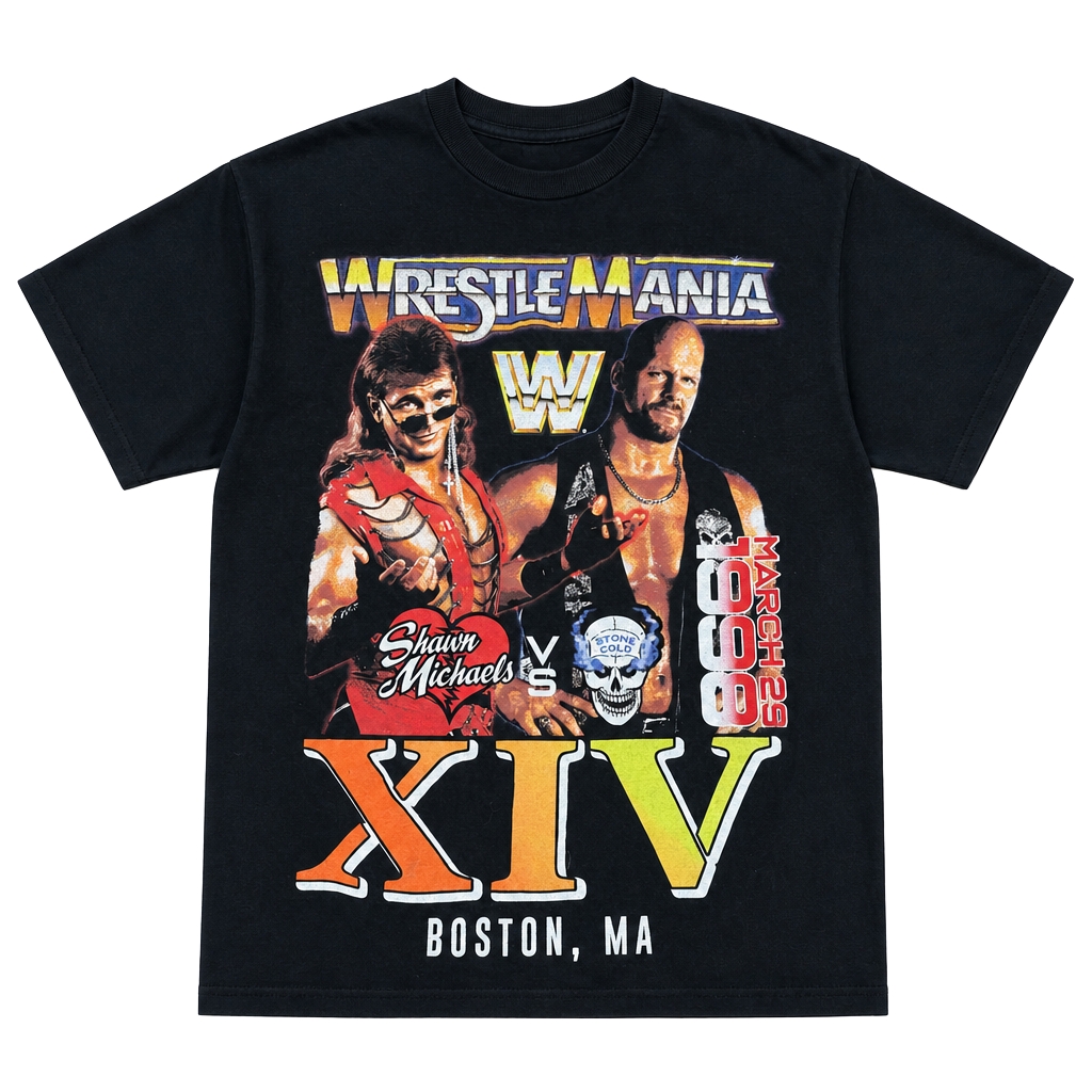 WWE WrestleMania XIV 1998 Shawn Michaels vs Stone Cold Steve Austin Graphic Tee 1