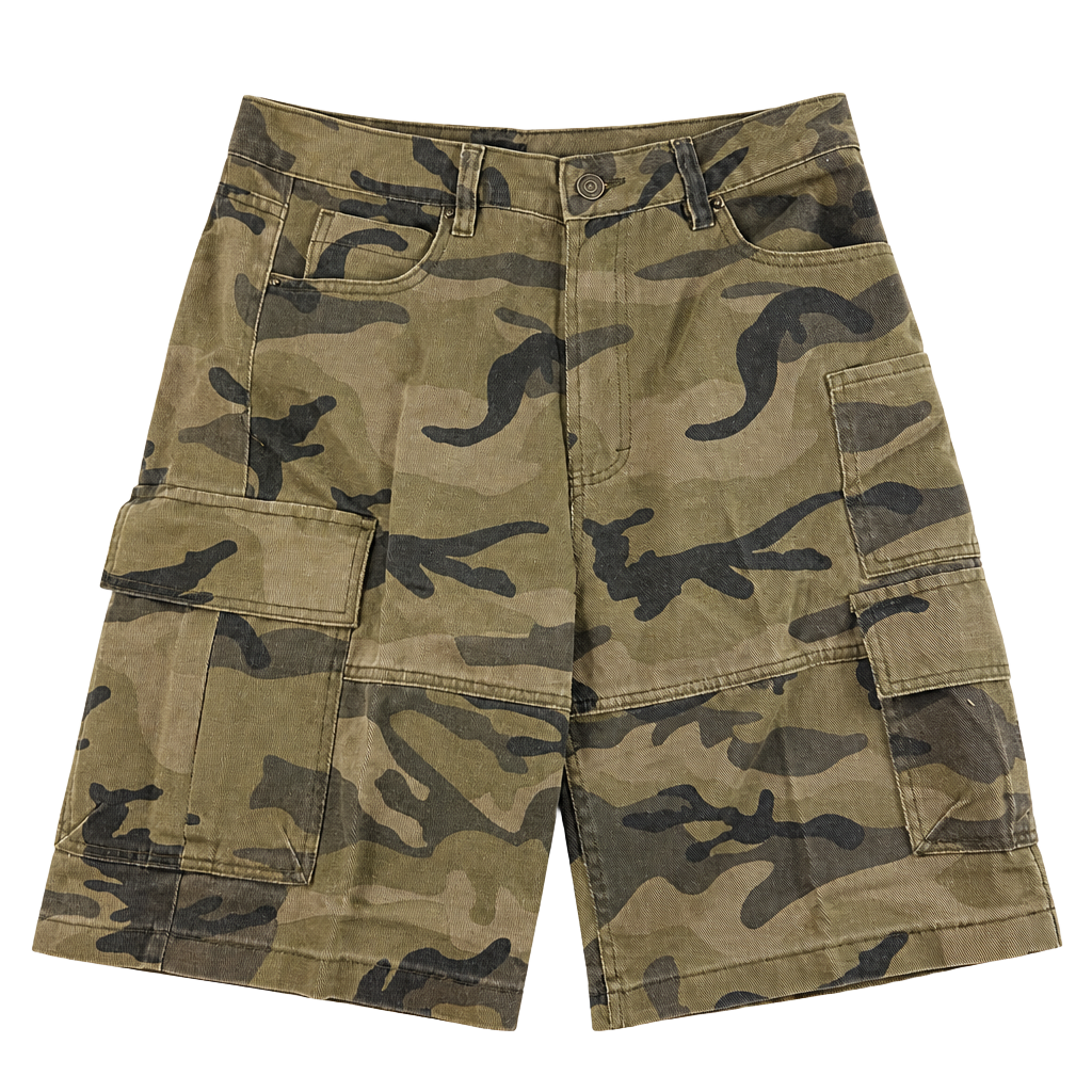 RSQ Men's Baggy Twill Cargo Jorts - Camo Khaki 1
