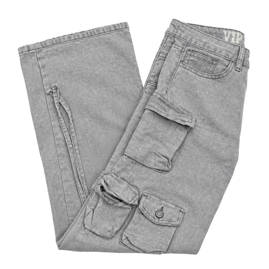 VIP Jeans Cargo Pants Size 3/26 Grey Denim Multi Pocket Y2K 1