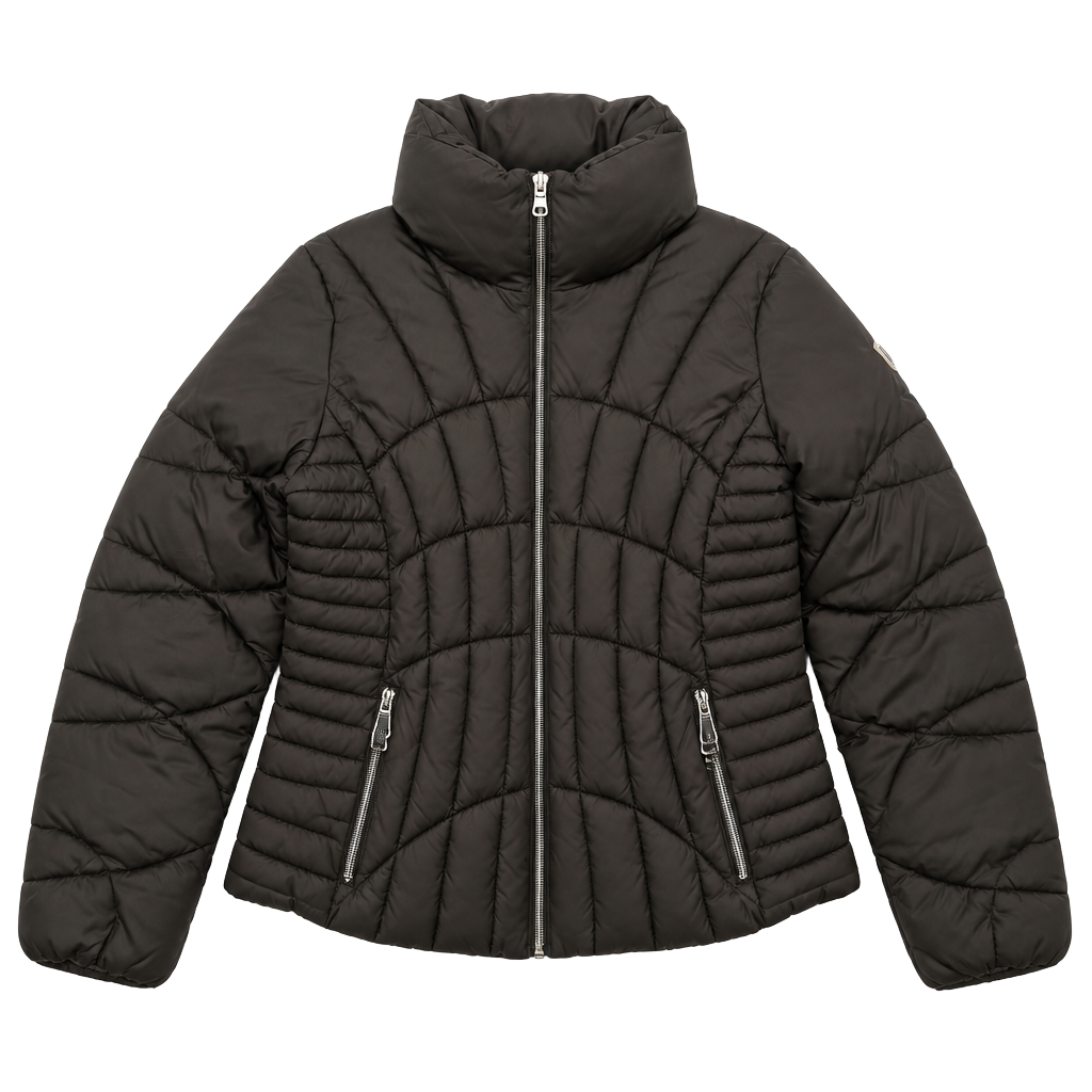 Guess Women's Dark Brown Quilted Puffer Jacket Full Zip Size S 1