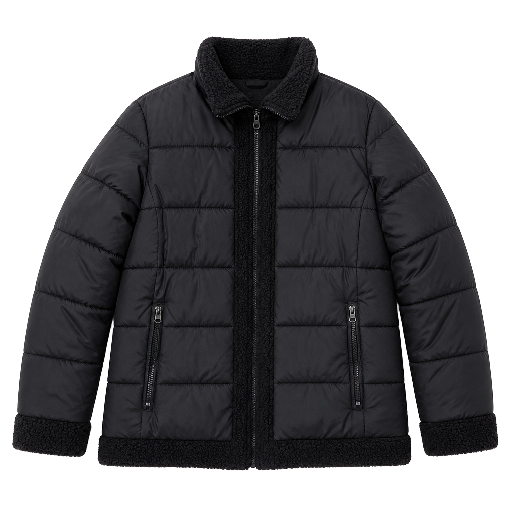 Alyned Together Women's Black Faux Shearling Sherpa Puffer Jacket Size L (12-14) 1