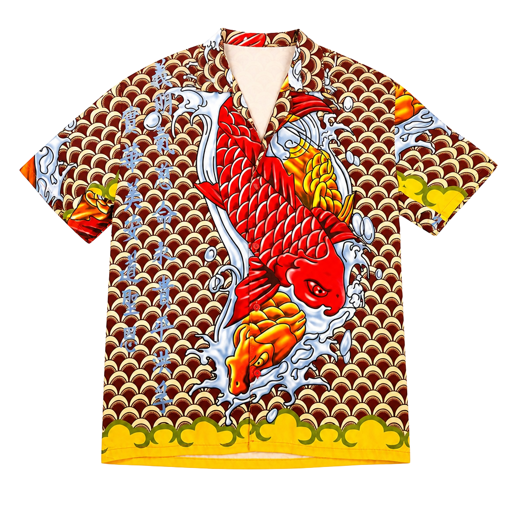 No Boundaries Boys Size 18 Vintage Koi Fish Graphic Button-Down Shirt Style NB107001 1