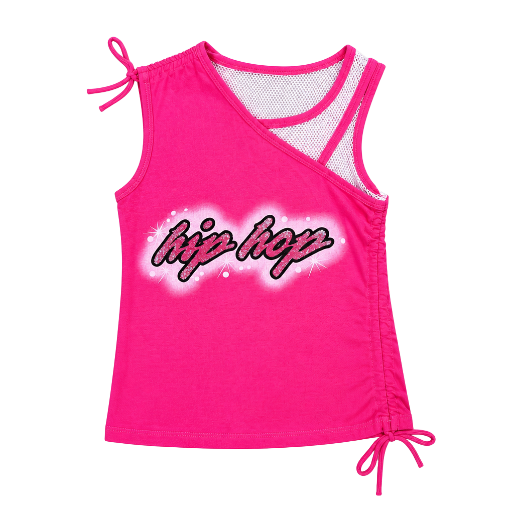 made in USA true vintage Y2K GK Elite Hot Pink One-Shoulder Hip-Hop Mesh Overlay Tank Top 1