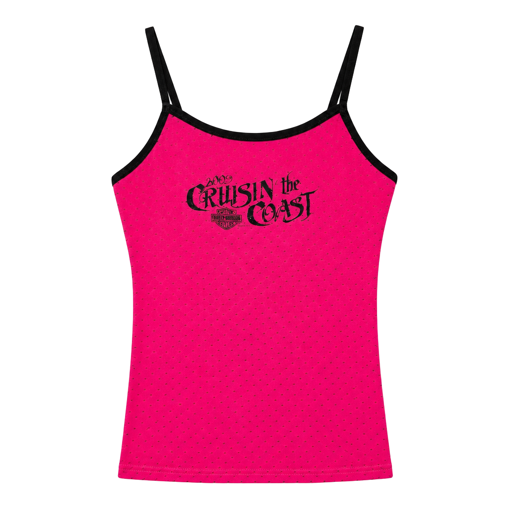 Harley-Davidson 2009 Cruisin' the Coast Pink Polka Dot Cami Tank Top Size L 1