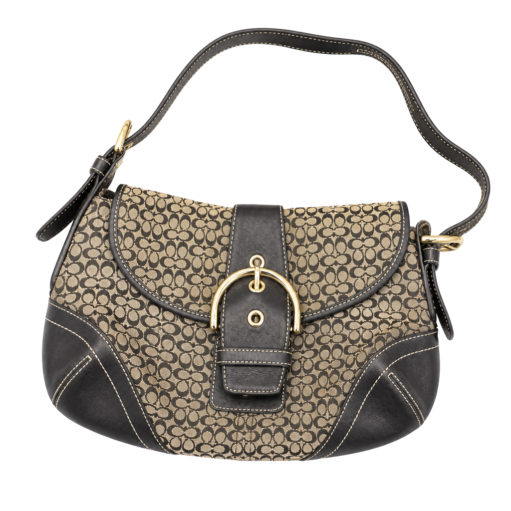 Coach Soho Signature Buckle Flap Bag Black/Grey Canvas 6818 1