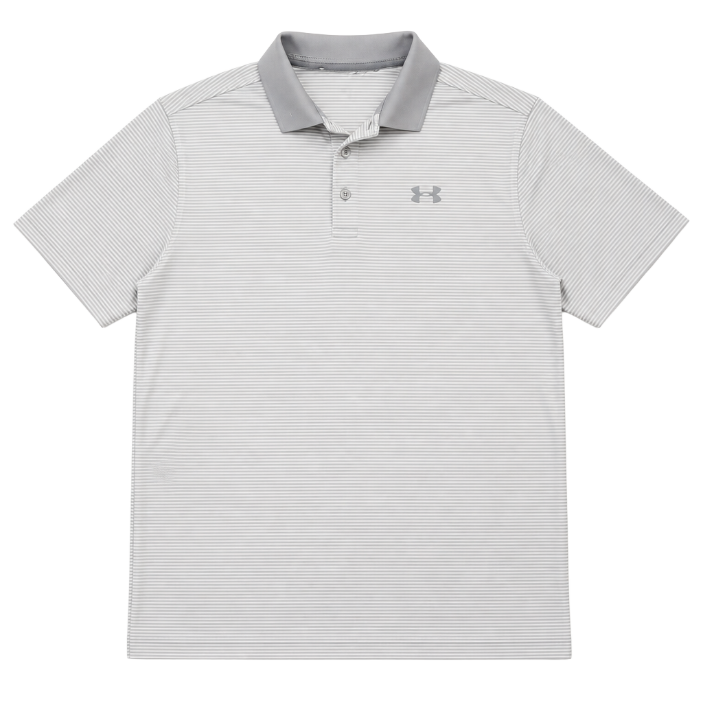 Under Armour Tech Polo Size Large Gray Striped Golf Shirt 1