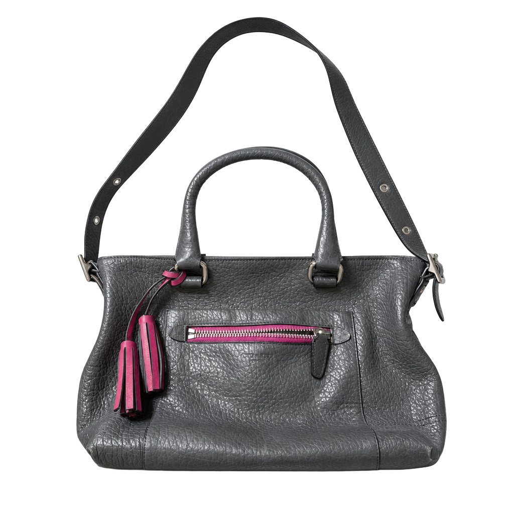 Coach Pebbled Leather Satchel with Tassel and Contrast Zipper 1