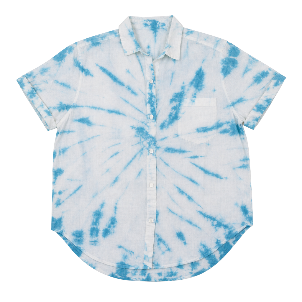 Lucky Brand Women's Blue Tie-Dye Short Sleeve Button Down Shirt 1