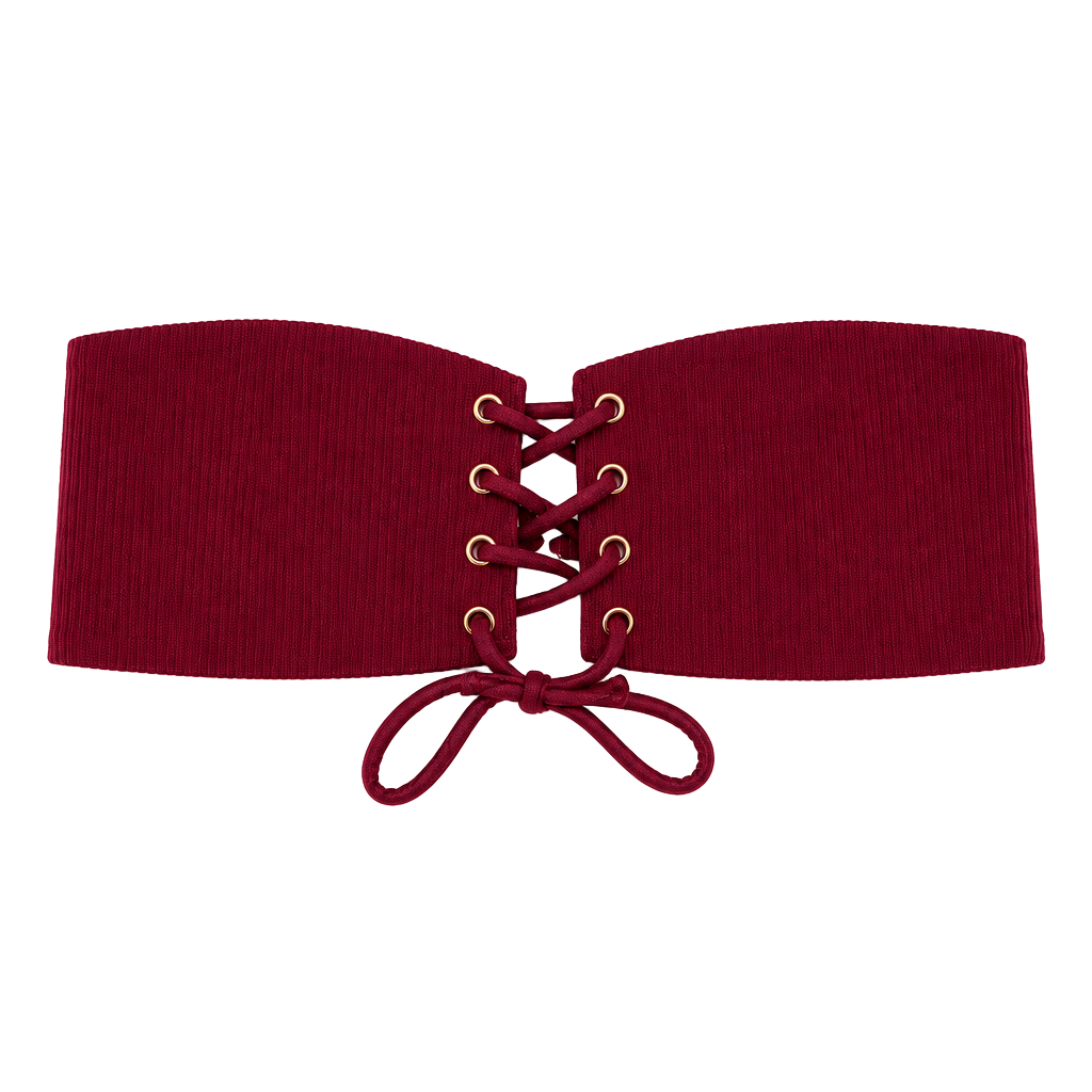 L.A. Hearts Bikini Top Size XS Burgundy Ribbed Lace-Up Strapless 1