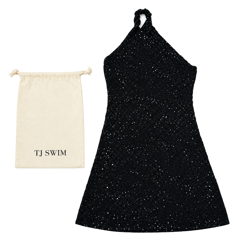 TJ Swim Dress Size XS/S Black Sequin Halter Mini 1