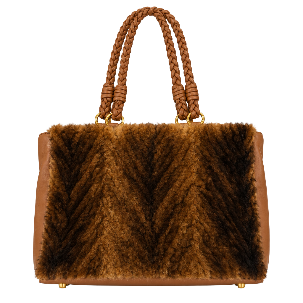 Paolo Masi Mink Fur Leather Braided Handle Tote Bag New With Tags 1