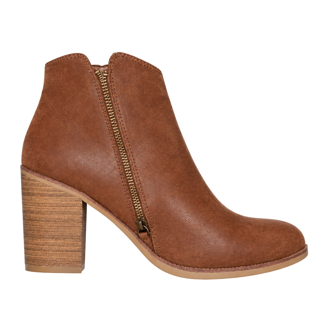 Brown Block Heel Ankle Booties 1