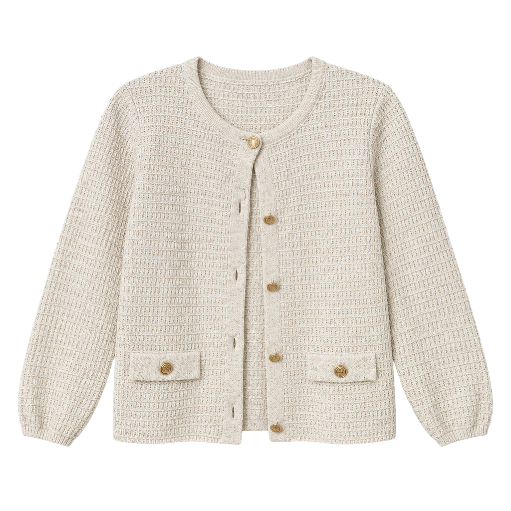 Greige Cardigan Size M Off-White Gold Button Knit Sweater 1